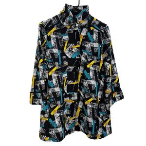 IC by Connie K Jacket Womens Large Black Abstract Button Up Wire Collar Pockets